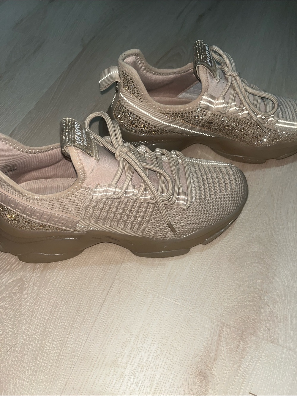 Steve Madden Nude Knit Crystal-Accent Sneakers